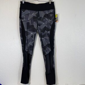 DANSKIN NOW FASHION MESH LEGGING Black Soot Print Reflective